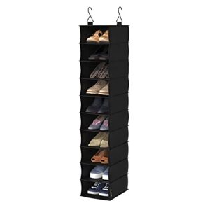 closetmaid 20502 10-shelf fabric hanging closet organizer for shoes, hats, handbags, clothes with charcoal black finish