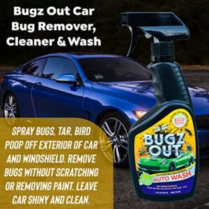 Bugz Out Car Bug Cleaner, Remover and Wash - Spray Bugs, Tar, Bird Poop Off Exterior of Car and Windshield. Remove Black Streaks Without Scratching or Removing Paint. 24 oz spray bottle with Microfiber Cloth (1 bottle)