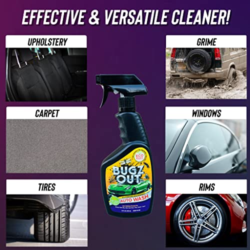 Bugz Out Car Bug Cleaner, Remover and Wash - Spray Bugs, Tar, Bird Poop Off Exterior of Car and Windshield. Remove Black Streaks Without Scratching or Removing Paint. 24 oz spray bottle with Microfiber Cloth (1 bottle)