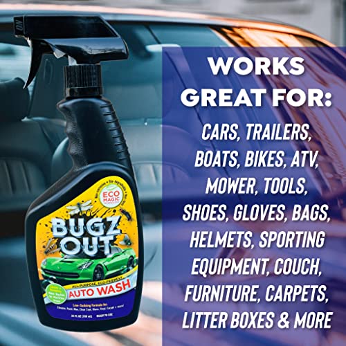 Bugz Out Car Bug Cleaner, Remover and Wash - Spray Bugs, Tar, Bird Poop Off Exterior of Car and Windshield. Remove Black Streaks Without Scratching or Removing Paint. 24 oz spray bottle with Microfiber Cloth (1 bottle)