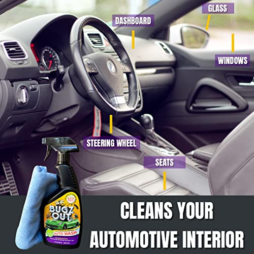 Bugz Out Car Bug Cleaner, Remover and Wash - Spray Bugs, Tar, Bird Poop Off Exterior of Car and Windshield. Remove Black Streaks Without Scratching or Removing Paint. 24 oz spray bottle with Microfiber Cloth (1 bottle)