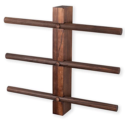 Rustic State Kuntra Wall Mounted Wood Vertical Wine Rack Holder Storage Shelf Organizer for 6 Bottles - Home, Kitchen, Dining Room Bar Décor - Walnut