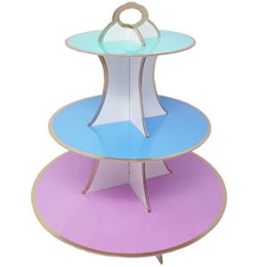 3-Tier Dessert & Cupcake Decorative Serving Tray Stand for Birthdays and All Themed Parties & Events, 2 Serving Towers Per Pack (Pastel Rainbow)