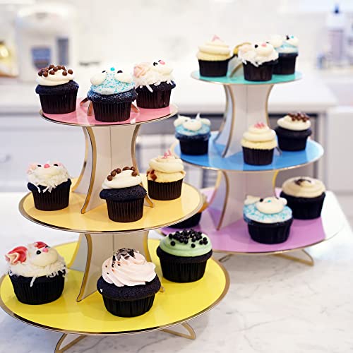 3-Tier Dessert & Cupcake Decorative Serving Tray Stand for Birthdays and All Themed Parties & Events, 2 Serving Towers Per Pack (Pastel Rainbow)