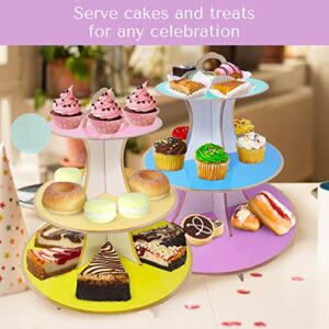 3-Tier Dessert & Cupcake Decorative Serving Tray Stand for Birthdays and All Themed Parties & Events, 2 Serving Towers Per Pack (Pastel Rainbow)