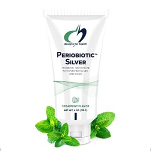 designs for health periobiotic xylitol toothpaste - fluoride free toothpaste with probiotics, purified silver + coq10 for healthy teeth, gums & fresh breath - no sls or bpas - spearmint flavor (4oz)