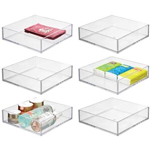 mdesign plastic bathroom bin tray - square storage organizer for vanity, drawer, dresser, table - perfect countertop tray for organizing makeup, hand soap, and more - prism collection - 6 pack - clear