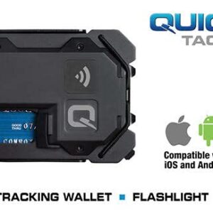 QUIQLITE TAQTracker, Slim Bluetooth Tracking Locator Wallet with Rechargeable LED Flashlight, Safety Strobe and Multi-Tool- Blue/Black