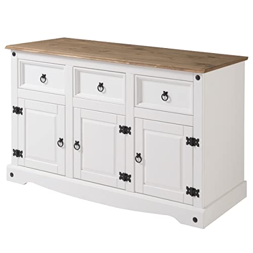 Furniture Dash, Sideboard Buffet, 3 Doors & 3 Drawers, Wooden Storage Cabinet, Cupboard Console Table, Ideal for for Living Room, Dining Room, Hallway, White