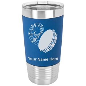 lasergram 20oz vacuum insulated tumbler mug, tambourine, personalized engraving included (silicone grip, dark blue)