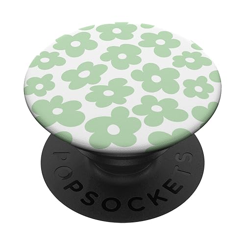 Aesthetic Sage Green Flowers Retro Daisy PopSockets Standard PopGrip