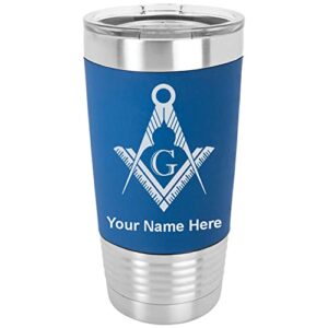 lasergram 20oz vacuum insulated tumbler mug, freemason symbol, personalized engraving included (silicone grip, dark blue)