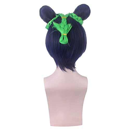 Wig for Matching Clothes Dressing Up Masquerade Jojo'S Bizarre Adventure Empty Strip Xu Lun / Xu Xu Cosplay Wig Red Yellow Blue Green Color: Pl-397 (Green Ink Blue)