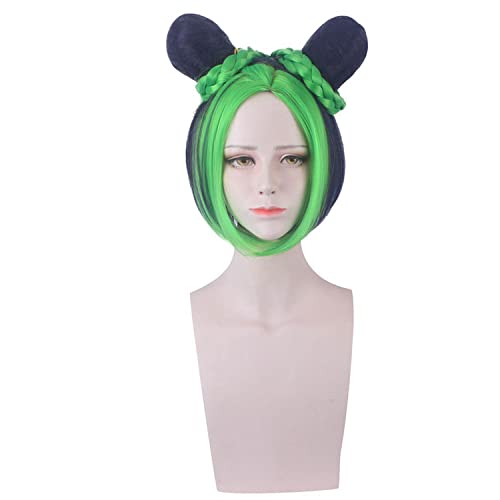 Wig for Matching Clothes Dressing Up Masquerade Jojo'S Bizarre Adventure Empty Strip Xu Lun / Xu Xu Cosplay Wig Red Yellow Blue Green Color: Pl-397 (Green Ink Blue)