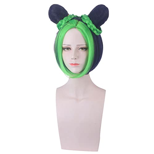 Wig for Matching Clothes Dressing Up Masquerade Jojo'S Bizarre Adventure Empty Strip Xu Lun / Xu Xu Cosplay Wig Red Yellow Blue Green Color: Pl-397 (Green Ink Blue)