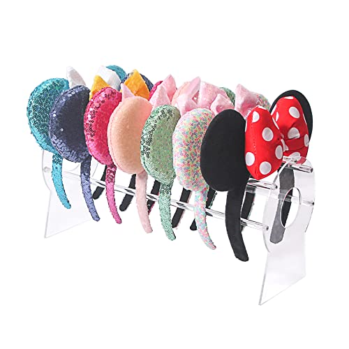 Ausalivan Acrylic Headband Holder Organizer,Headband Storage Display Stand,Disney Mickey and Minnie ear holder,Clear Hair Accessory Rack For Girls Room