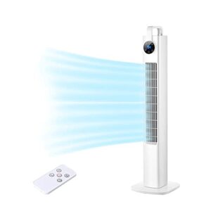 uthfy tower fan with remote control, oscillating bladeless fan, 43 inch, quiet 3 speeds, large led display,12h timer, standing floor fans whole room home office, white, one size, atf-014l-2