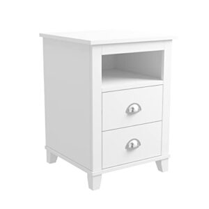 RAAMZO 2-Drawer White Finish Nightstand Side End Table Bedroom with Open Shelf 22" H