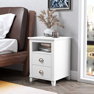 raamzo 2-drawer white finish nightstand side end table bedroom with open shelf 22" h