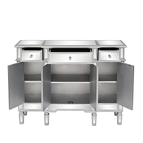 VINGLI Mirrored Credenza with Drawers and Doors Console Table Sideboards and Buffets Cabinet with Storage Media Table, 47.64" L x 14.2" W x 35.83" H