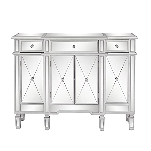 VINGLI Mirrored Credenza with Drawers and Doors Console Table Sideboards and Buffets Cabinet with Storage Media Table, 47.64" L x 14.2" W x 35.83" H