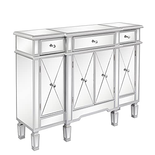 VINGLI Mirrored Credenza with Drawers and Doors Console Table Sideboards and Buffets Cabinet with Storage Media Table, 47.64" L x 14.2" W x 35.83" H