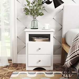 raamzo 2 drawer nightstand side end table bedroom with open shelf 22" h in white finish