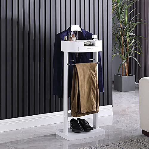 HALYING Clothes Valet Stand, Floor Standing Clothes Valet, Suit Hanger Rack with Drawer and Solid Frame Crease-Free Suit Coat Stand Storage Wooden for Hallway Dressing Room