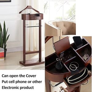 HALYING Clothes Valet Stand, Floor Standing Clothes Valet, Suit Hanger Rack with Drawer and Solid Frame Crease-Free Suit Coat Stand Storage Wooden for Hallway Dressing Room