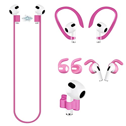 Loirtlluy 4 in 1 Anti-Lost Accessories for Airpods 3, Airpods 3 Strap Magnetic Cord, Ear Hooks and Covers Compatible with Airpod 3rd, Watch Band Holder, Pink