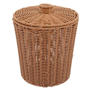 doitool wicker storage basket with lid round rattan storage basket for storage, wicker waste basket for bedroom, bathroom, offices or home ( 24x24cm ）