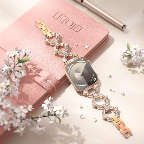 LETOID Band Compatible with Apple Watch Band 38mm 40mm 41mm 42mm 44mm 45mm 49mm, Jewelry Metal Strap with Bling Diamond Rhinestone Bracelet Wristband for iWatch Series 9 8 7 6 5 4 3 2 1 SE