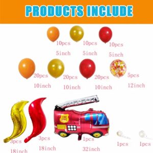 Fire Truck Birthday Party Bundle Includes Red,Rold,Orange Latex Balloons Confetti Balloon Firefighter Truck Balloon Supplies For Firefighter Birthday Boy’s Birthday Fire Engine Rescue Theme Party