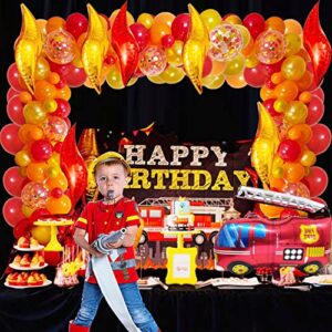 Fire Truck Birthday Party Bundle Includes Red,Rold,Orange Latex Balloons Confetti Balloon Firefighter Truck Balloon Supplies For Firefighter Birthday Boy’s Birthday Fire Engine Rescue Theme Party