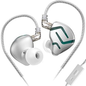 erjigo Dynamic and Electrostatic Multi-Drivers Earbuds Headphones, KZ ZES HiFi Stereo Sound in-Ear IEM Earphones Headsets Detachable Silve Plated Wired, KZ in Ear Monitor (with Microphone, Silver)