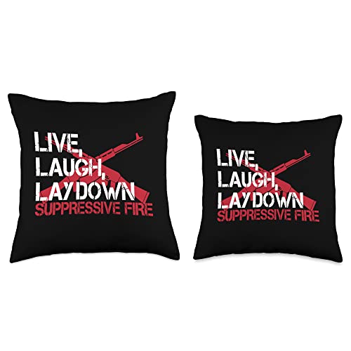 The Salty Veteran Live Laugh Lay Down Suppressive Fire Rights Funny Gun Throw Pillow, 18x18, Multicolor