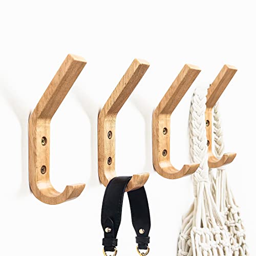 Wood Wall Hooks for Hanging ,4 Pack Coat Hooks Wall Mounted Rustic Farmhouse Wooden Entryway Hooks Wooden Hooks Organizer Hat Rack for for Hanging Coats, Towel, Hat, Keys, Purse, Bag and Robe