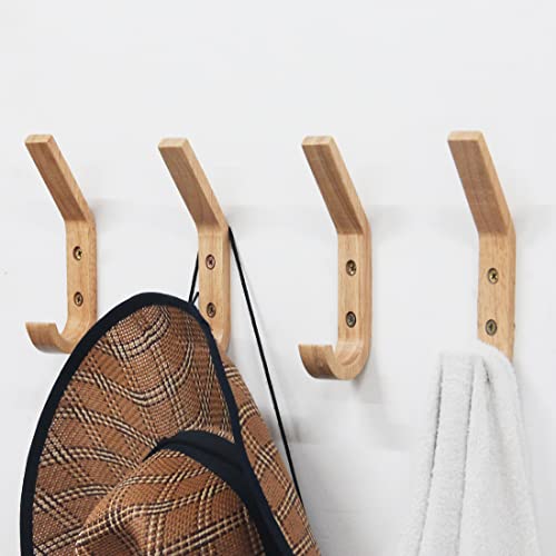 Wood Wall Hooks for Hanging ,4 Pack Coat Hooks Wall Mounted Rustic Farmhouse Wooden Entryway Hooks Wooden Hooks Organizer Hat Rack for for Hanging Coats, Towel, Hat, Keys, Purse, Bag and Robe