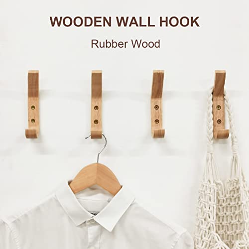 Wood Wall Hooks for Hanging ,4 Pack Coat Hooks Wall Mounted Rustic Farmhouse Wooden Entryway Hooks Wooden Hooks Organizer Hat Rack for for Hanging Coats, Towel, Hat, Keys, Purse, Bag and Robe