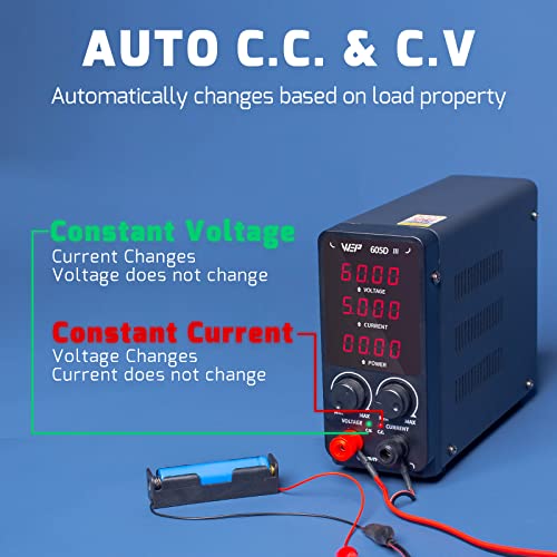 WEP 605D-III DC Variable Power Supply 60.00V 5.000A High Precision Bench Lab Power Supply with Alligator Clips for anodizing kit, Electroplating, arduino, breadboard