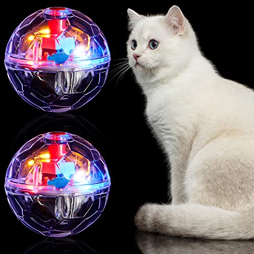 2 Piece Cat Ball Ghost Hunting Light up Cat Balls Toys Motion LED Motion Activated Flash Cat Ball Glowing Lighted Dog Interactive Toys Pet Glowing Mini Running Exercise Ball Toys for Animals Activity