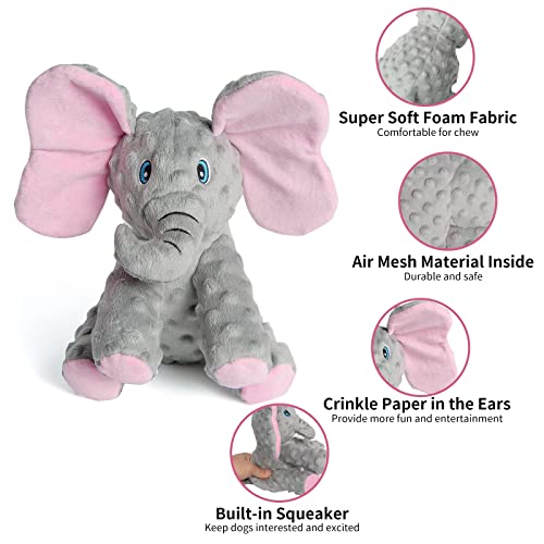 DODODOLA Stuffed Dog Toys Durable Plush Dog Toy with Crinkle Paper Cute Elephant Squeaky Dog Toy,Dog Chew Toys for Medium Large Breed