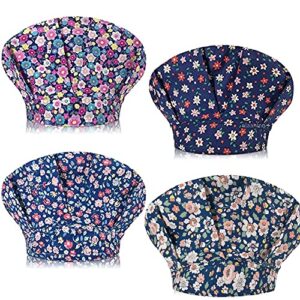 niaahinn 4pcs adjustable bouffant scrub hats with button & sweatband cotton working cap cartoon printing nurse hats (32001-32077-32096-32109)