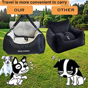 Dog Car Seat for Small Dog Under 25,Fully Detachable and Washable Ultra Soft Car Travel Bed Two Portable Handle and Storage Pockets,with Clip-on Soft Dog Car Seat,Portable Dog Car Travel Carrier Bed