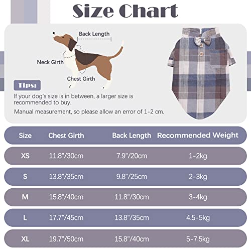 Dog Shirt, Plaid Dog Clothes Boy Girl Outfit with Bow Tie, Casual Cozy Cat Shirt Clothes Tee, Breathable Pet Apparel Polo Puppy T-Shirt, Spring Fashion Coat for Small Medium Dogs, M