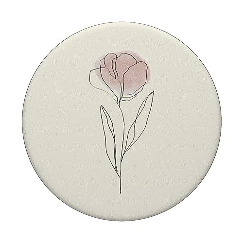 Minimalistic Boho Tulip Flower Line Art Pastel Beige PopSockets Standard PopGrip