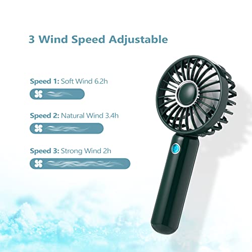 CIVPOWER Mini Handheld Fan, Portable USB Rechargeable Fan, Battery Operated Small Pocket Fan, 3 Speeds Adjustable, for Home Office Indoor Outdoor Travelling, Dark Green