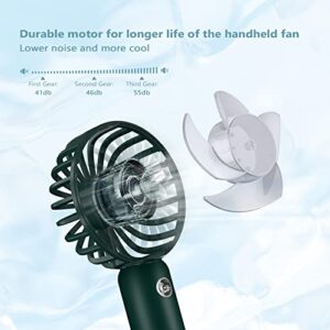 CIVPOWER Mini Handheld Fan, Portable USB Rechargeable Fan, Battery Operated Small Pocket Fan, 3 Speeds Adjustable, for Home Office Indoor Outdoor Travelling, Dark Green