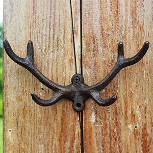 30GO 2 Pack Durable Deer Antler Wall Hooks | Versatile Antler Decorative Hanger w/Screws | Multi-Purpose Rustic Farmhouse Style Home Decor for Coats, Hats, Scarves, Keys (2, Black)