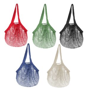 5 pack reusable cotton mesh grocery bags with long handle shopping net bags vegetable bags string bag produce for groceries net shopping bags string grocery bag knit tote bags portable washable